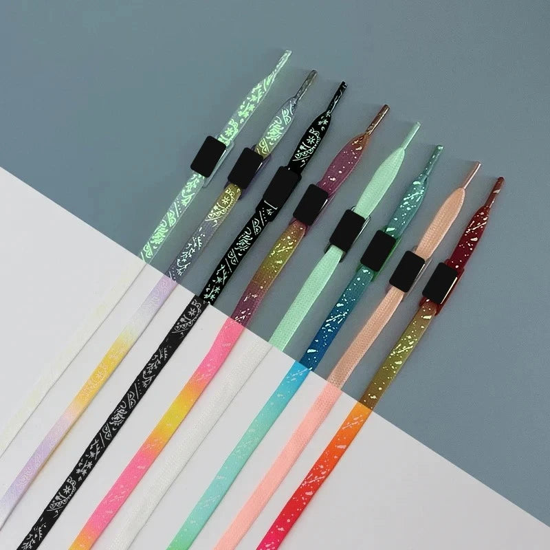 Flat glow in the dark shoelaces in rainbow and printed colours