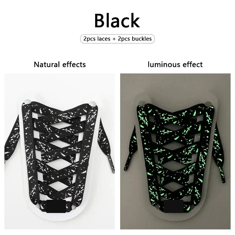 Black Print glow in the dark flat shoelaces