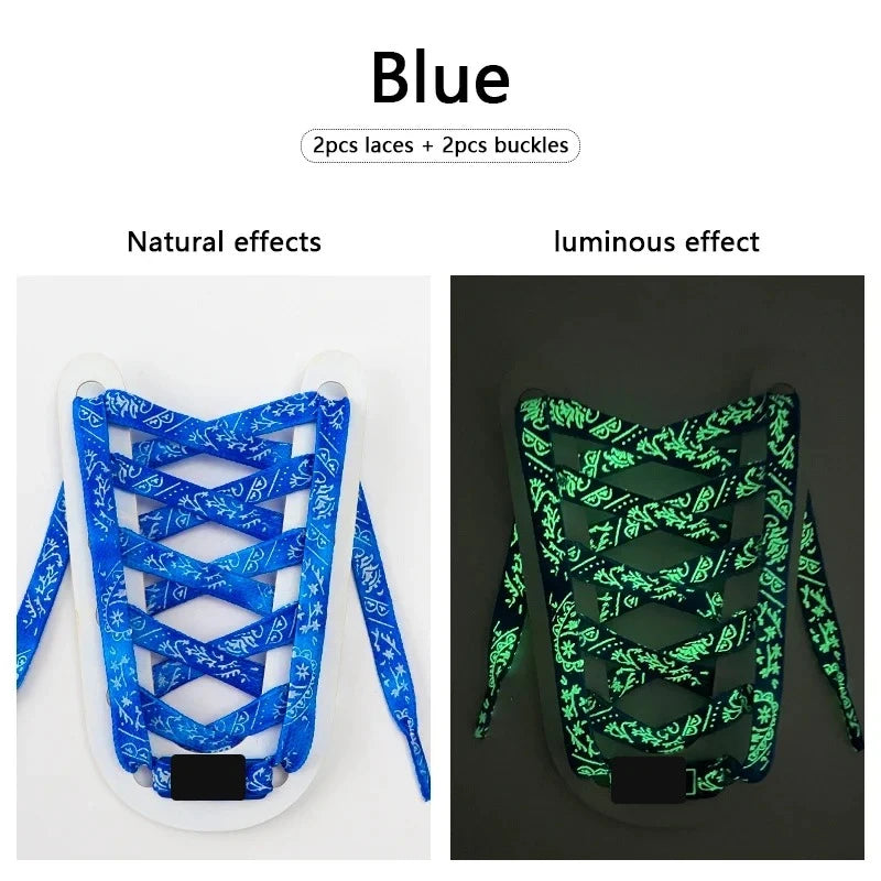 Blue Paisley glow in the dark flat shoelaces