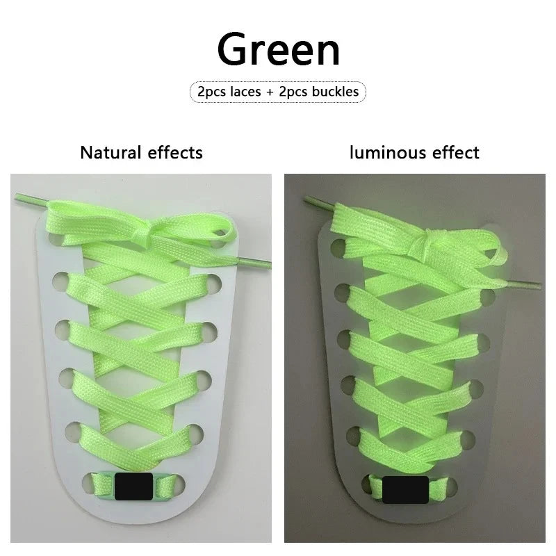 Glow Green glow in the dark flat shoelaces