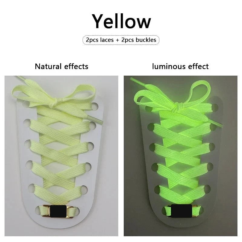 Glow Yellow glow in the dark flat shoelaces