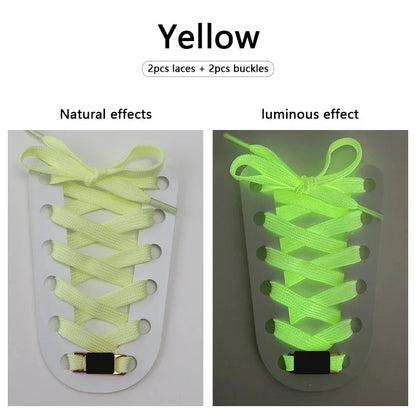 Glow Yellow glow in the dark flat shoelaces