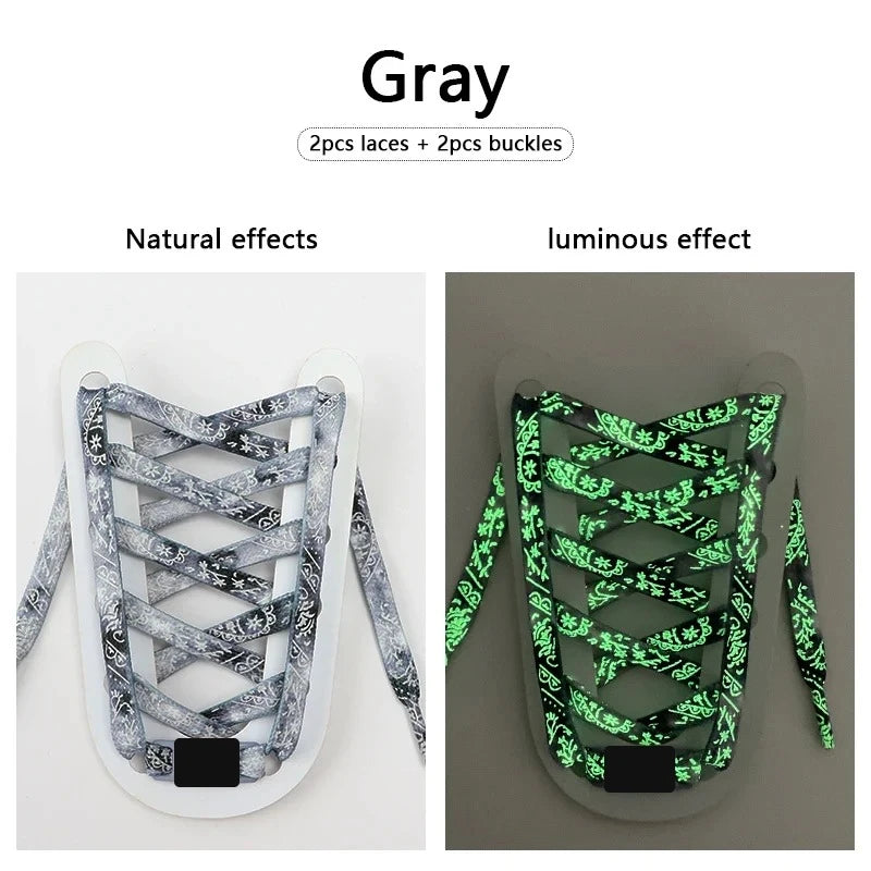 Grey Paisley glow in the dark flat shoelaces