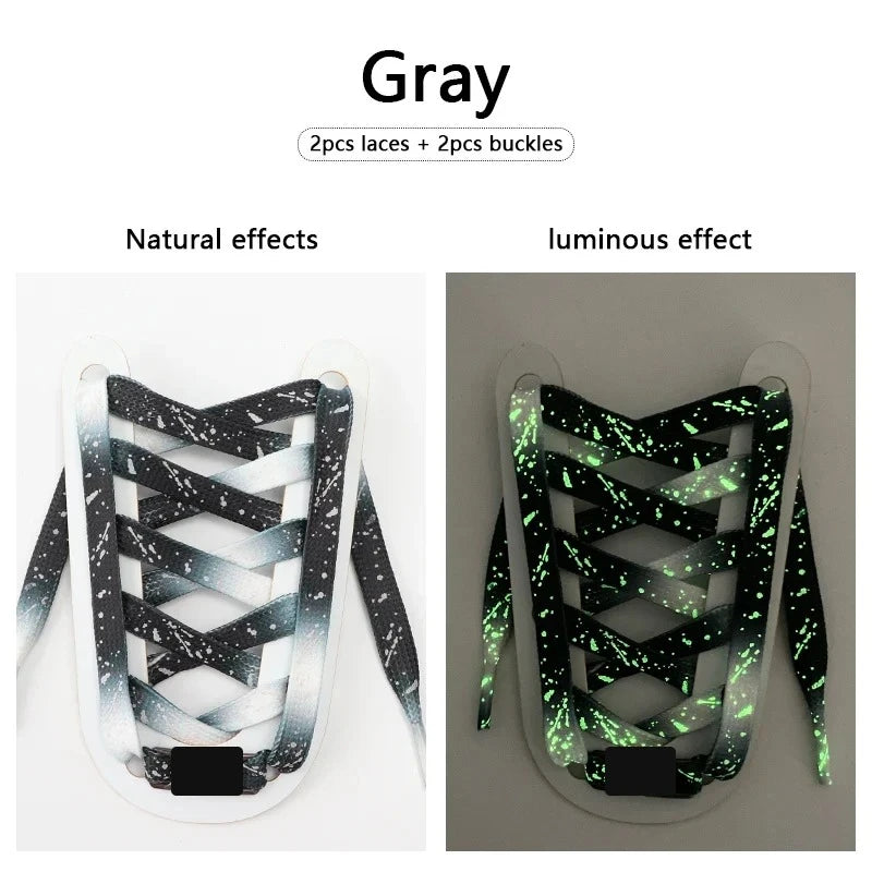 Grey Print glow in the dark flat shoelaces