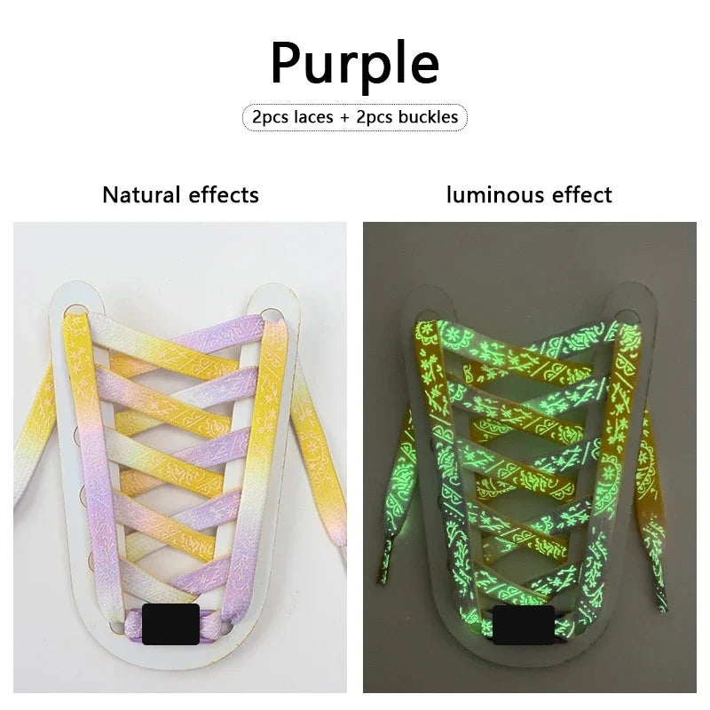 Lilac Paisley glow in the dark flat shoelaces