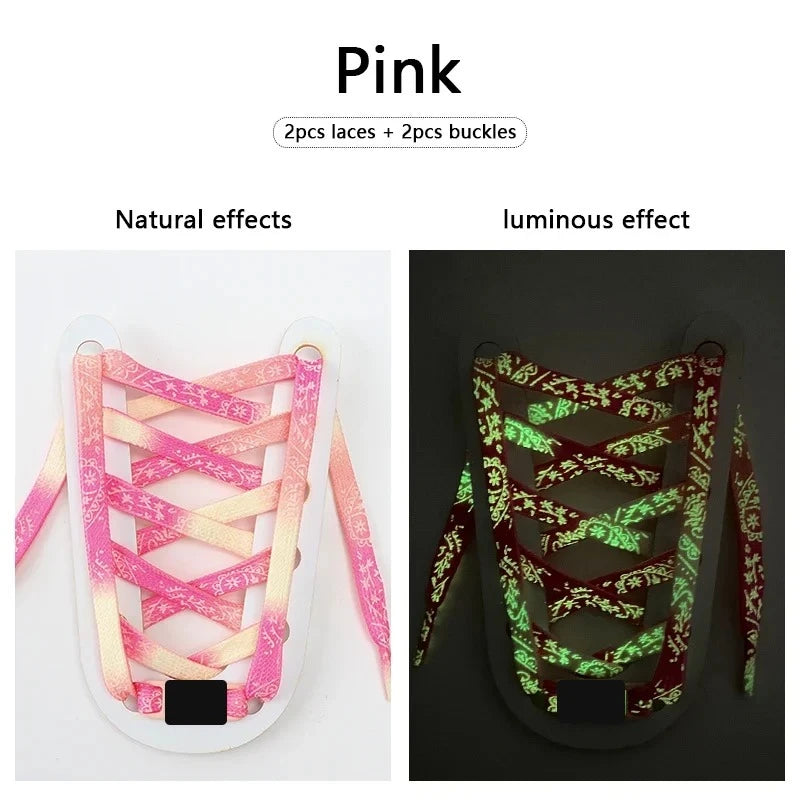 Pink Paisley glow in the dark flat shoelaces