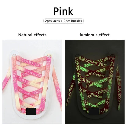 Pink Paisley glow in the dark flat shoelaces