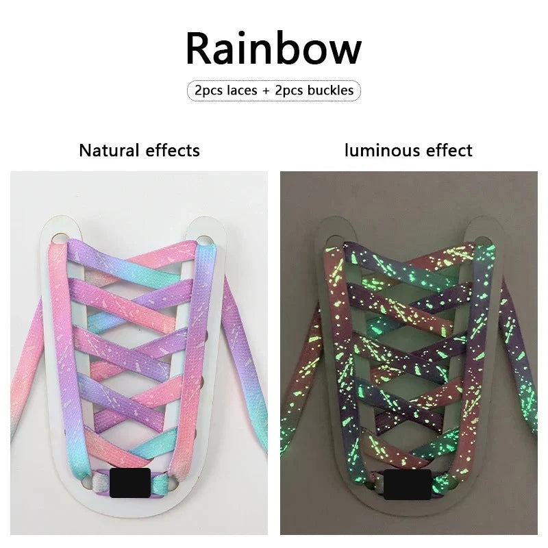 Rainbow Print glow in the dark flat shoelaces