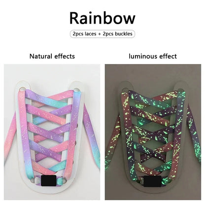 Rainbow Print glow in the dark flat shoelaces