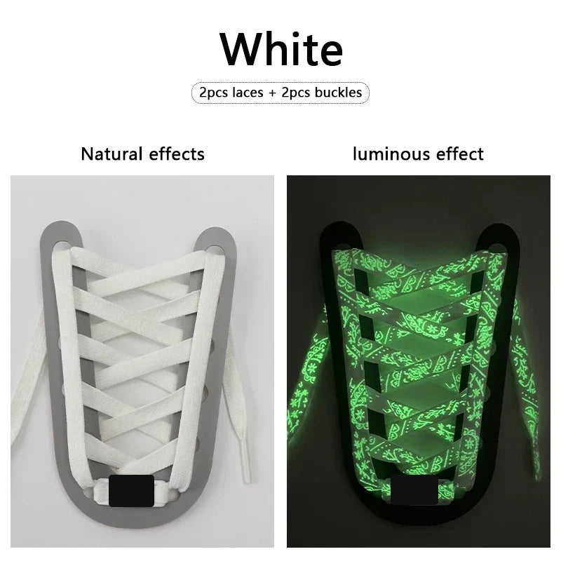 White Paisley glow in the dark flat shoelaces
