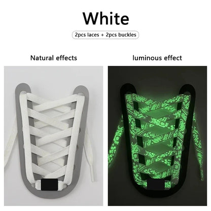 White Paisley glow in the dark flat shoelaces