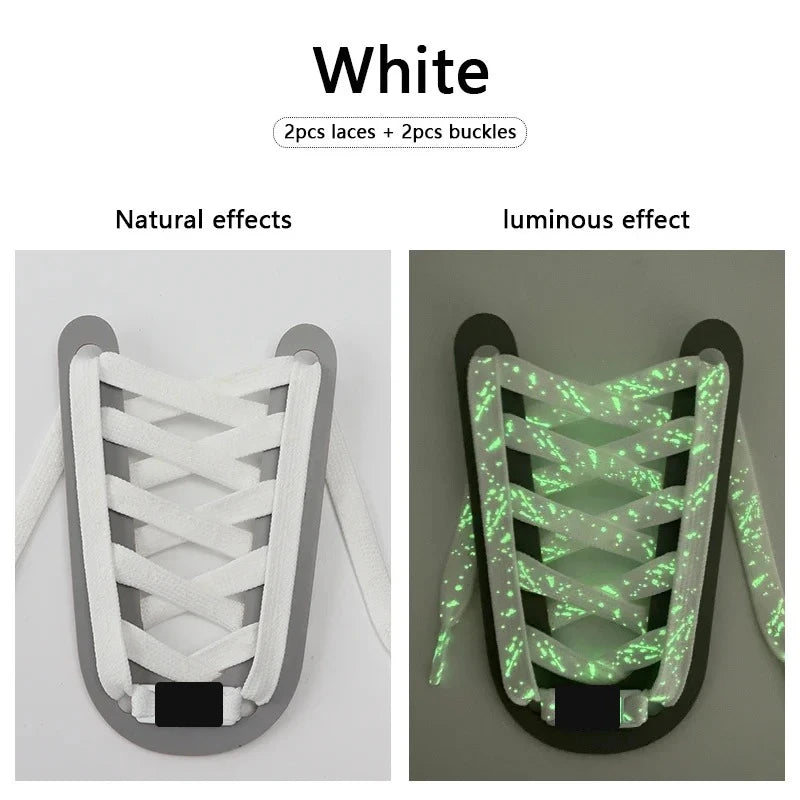 White Print glow in the dark flat shoelaces