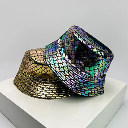 Gold and aurora holographic bucket hats