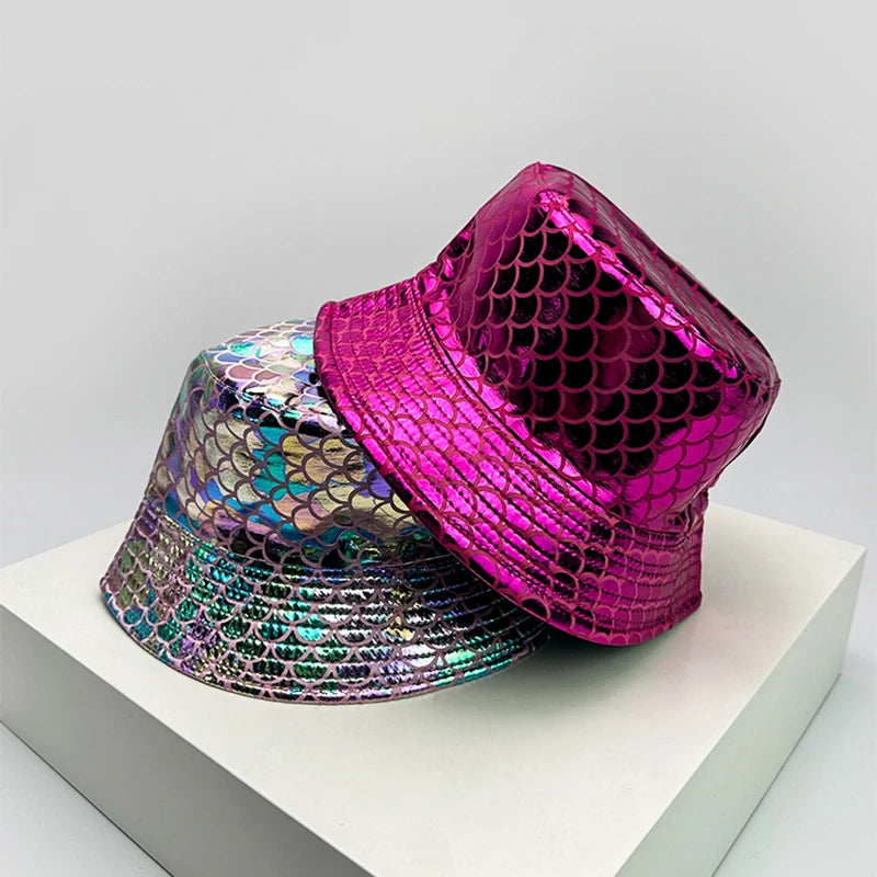 Hot pink and opal metallic bucket hats