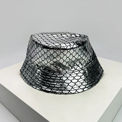 Chrome Silver chrome silver metallic mermaid scale bucket hat