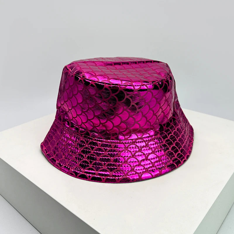 Hot Pink hot pink metallic mermaid scale bucket hat