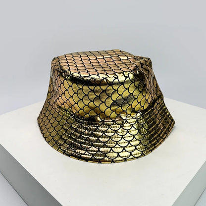 Liquid Gold gold metallic mermaid scale bucket hat