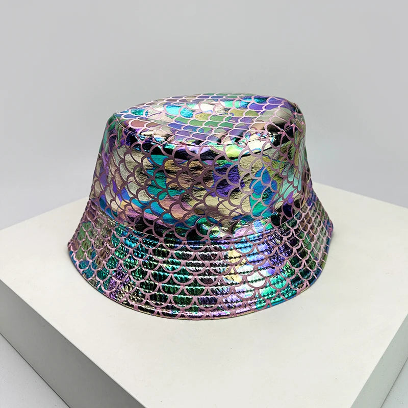 Opal Rainbow pale opal rainbow holographic mermaid scale bucket hat