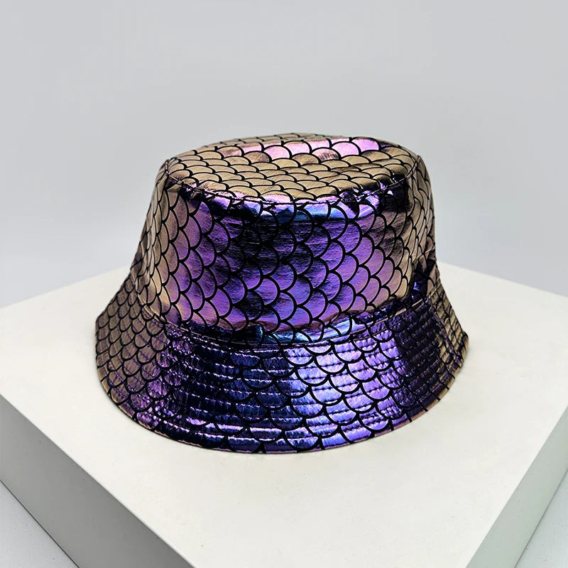 Purple Haze violet holographic mermaid scale bucket hat