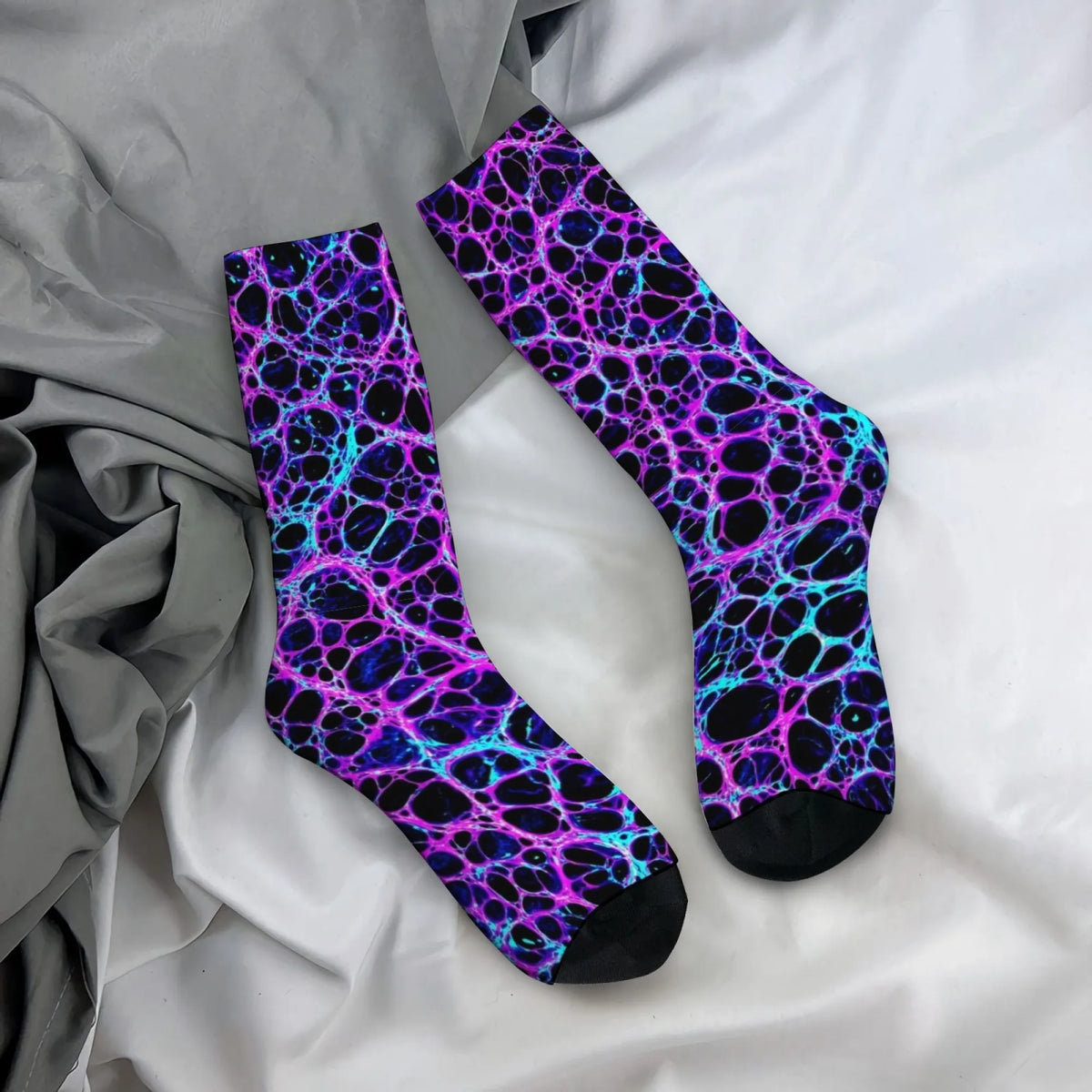 Neon plasma print crew socks laid flat