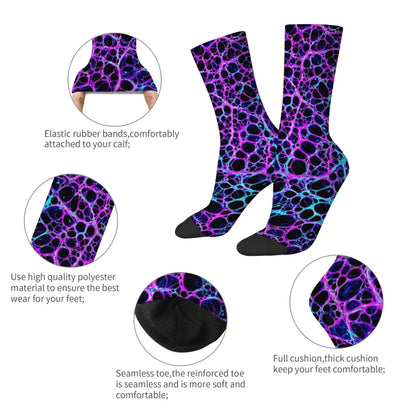 Neon plasma sock details – elastic cuff, soft knit and cushioned toe