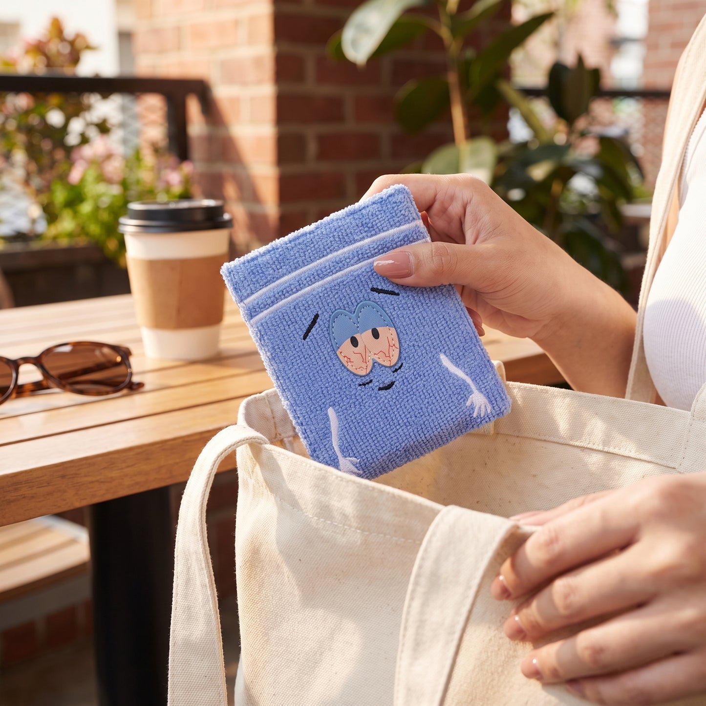 Funny Cartoon Face Unisex Wallet – Blue Plush Fabric