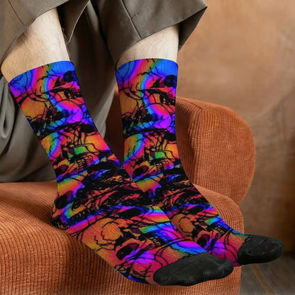Rainbow tie-dye skull festival socks