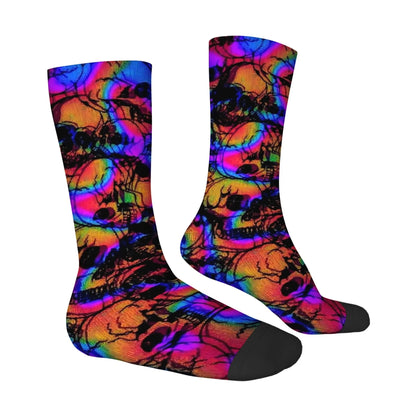 Front view of rainbow skull print socks