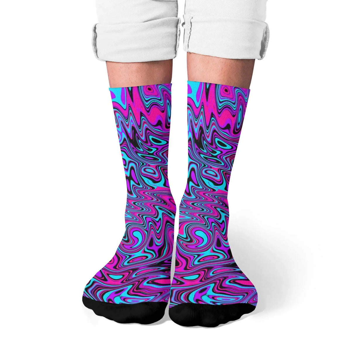 Trippy swirl print festival socks worn