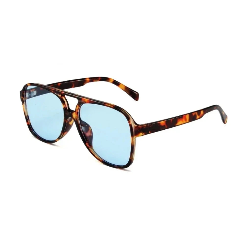 Retro oversized aviator sunglasses tortoiseshell frame blue lens