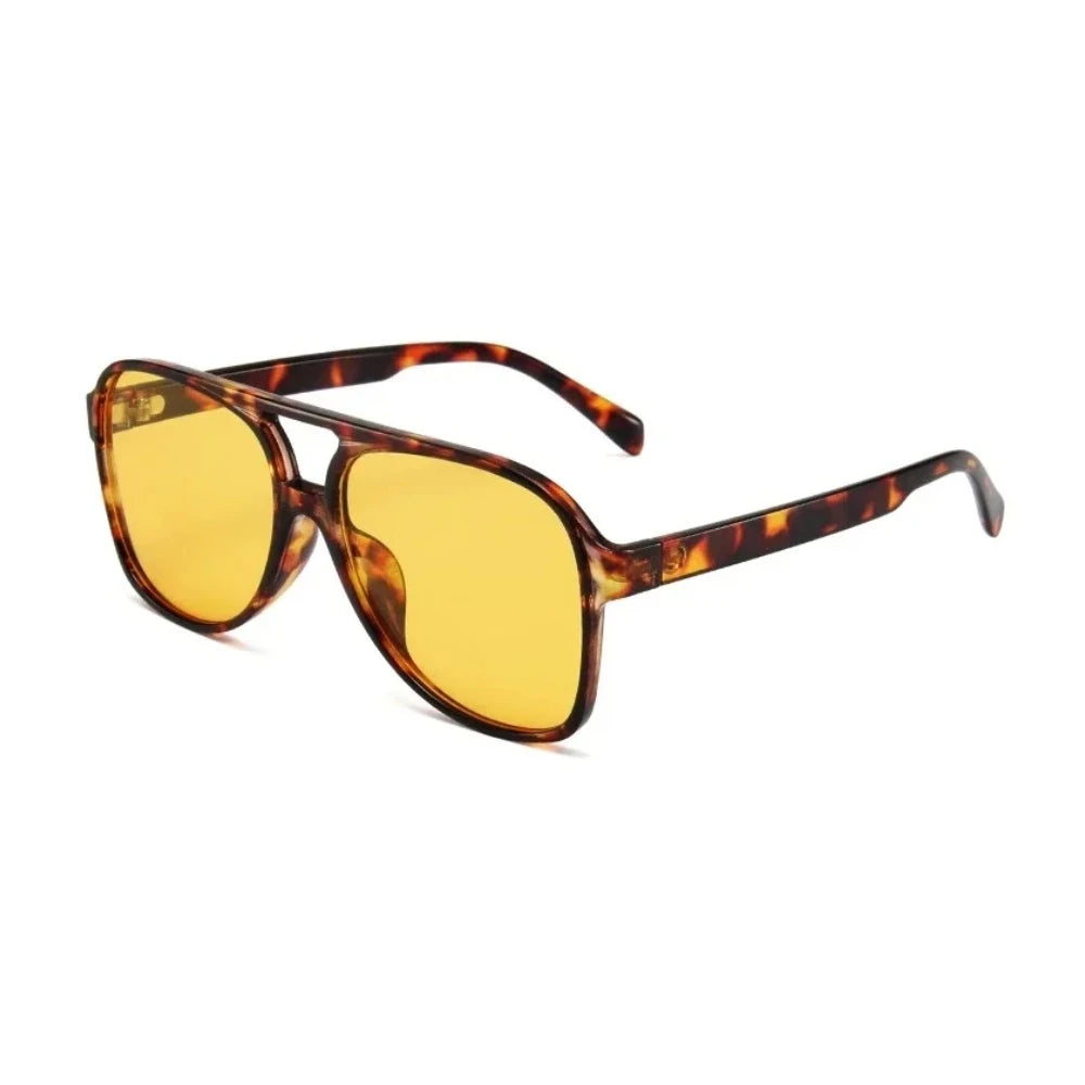 Retro oversized aviator sunglasses tortoiseshell frame yellow lens