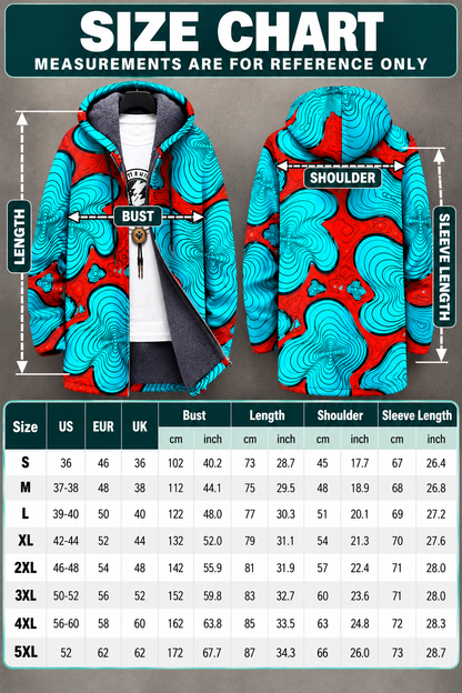 Unisex Psychedelic Print Hooded Cardigan Coat – Long Thick Warm Zip-Up Festival Jacket | 9 Styles