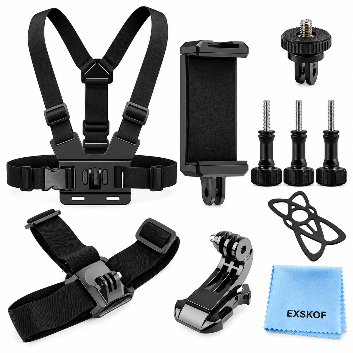 6-in-1 Head & Chest Strap Mount Kit for GoPro, DJI Osmo, Insta360 & Action Cameras