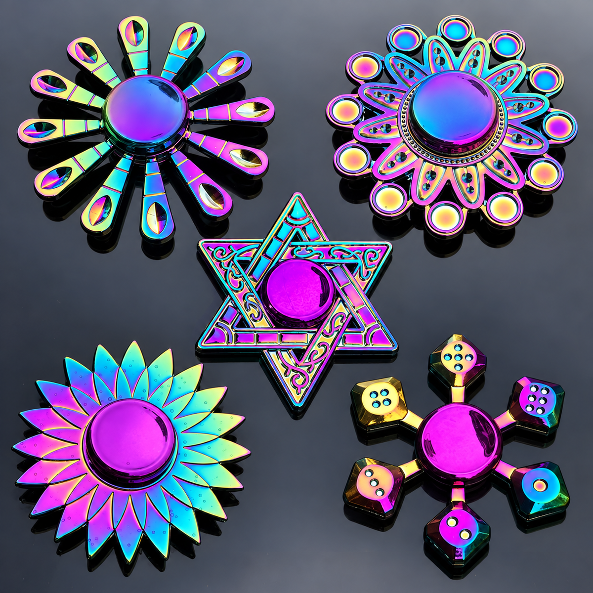 Metal Style Fidget Spinner – Rainbow Gradient Silent Bearing EDC Toy