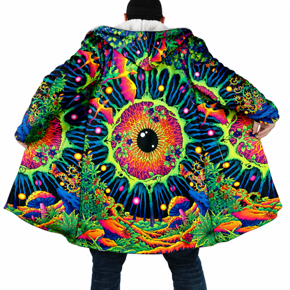 Psychedelic Mandala Hooded Cloak – Men’s Winter Fleece Cape Coat