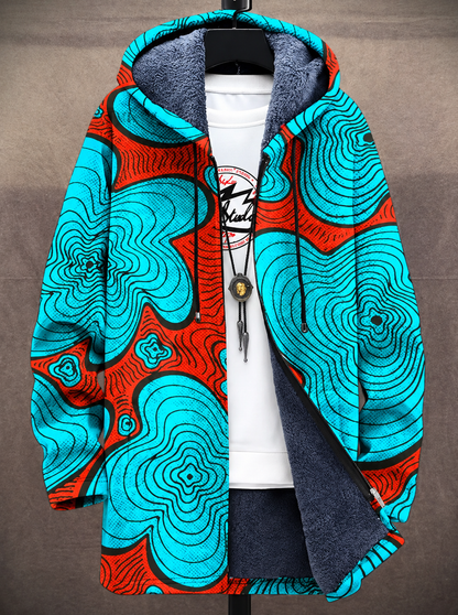 Unisex Psychedelic Print Hooded Cardigan Coat – Long Thick Warm Zip-Up Festival Jacket | 9 Styles