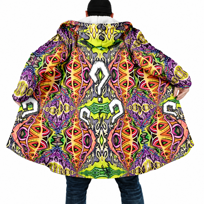 Psychedelic Mandala Hooded Cloak – Men’s Winter Fleece Cape Coat