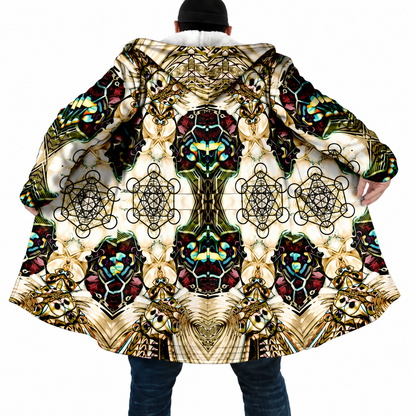 Psychedelic Mandala Hooded Cloak – Men’s Winter Fleece Cape Coat