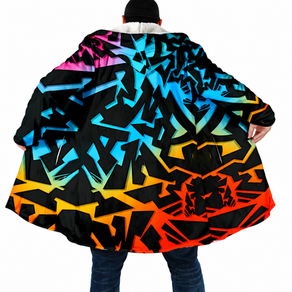 Psychedelic Mandala Hooded Cloak – Men’s Winter Fleece Cape Coat