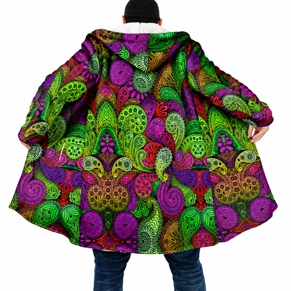 Psychedelic Mandala Hooded Cloak – Men’s Winter Fleece Cape Coat
