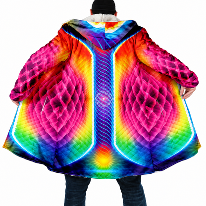Psychedelic Mandala Hooded Cloak – Men’s Winter Fleece Cape Coat