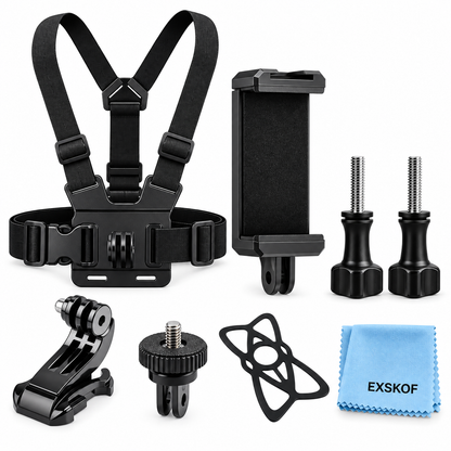 6-in-1 Head & Chest Strap Mount Kit for GoPro, DJI Osmo, Insta360 & Action Cameras