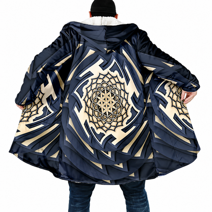 Psychedelic Mandala Hooded Cloak – Men’s Winter Fleece Cape Coat