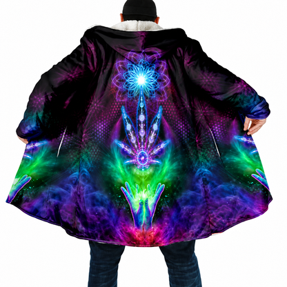 Psychedelic Mandala Hooded Cloak – Men’s Winter Fleece Cape Coat