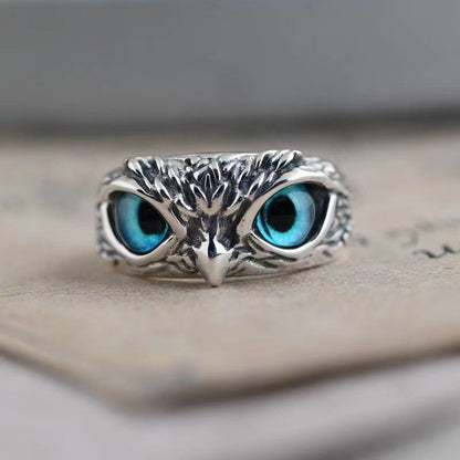 Silver Owls eyes Ring Adjustable Gift (Woman's & Men's Jewellery)