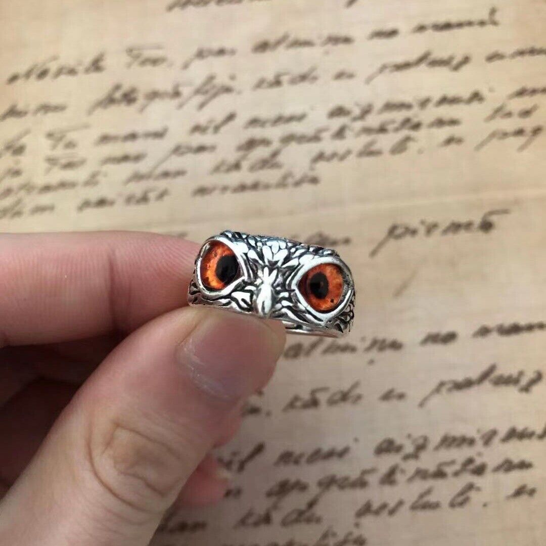 Silver Blue Eye Owl Ring Adjustable Gift (Woman's & Men's Jewellery)