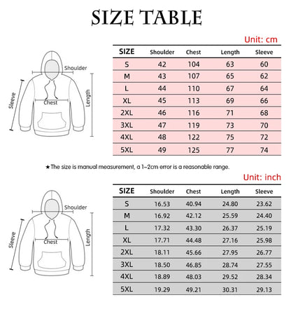 Size chart – women's pullover hoodie