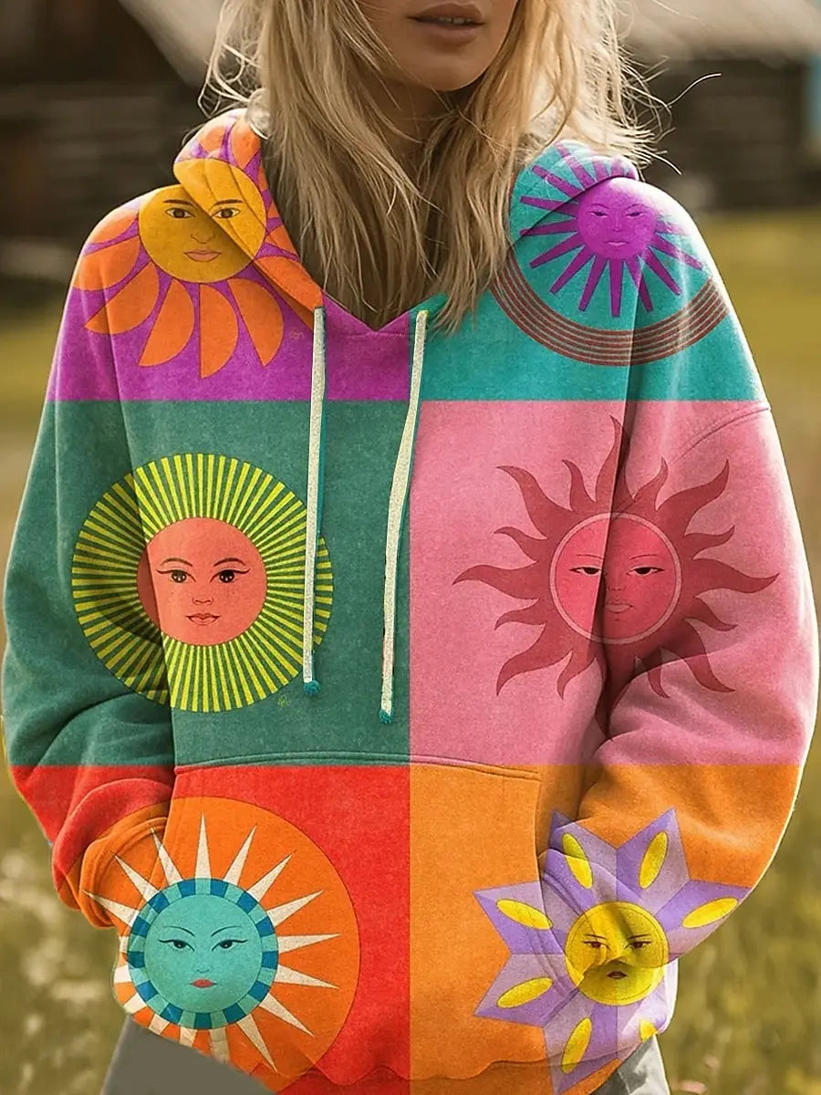 Women's Sunny Patchwork boho print pullover hoodie