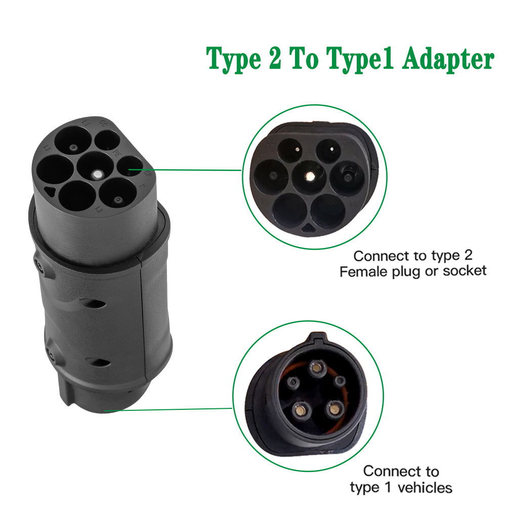 32A Type 2 to Type 1 EV Adapter (EVSE)